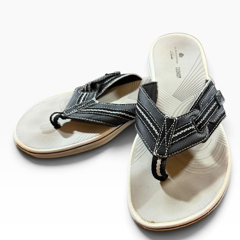 Clarks Cloudsteppers Arla Glison Womens 7 Black Grey Comfort Flip Flop Sandals